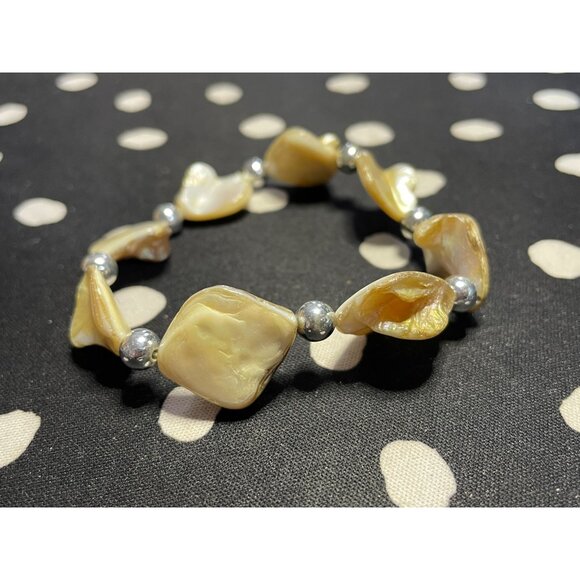 shell beaded stretch bracelet silver beads boho beach - Picture 5 of 7